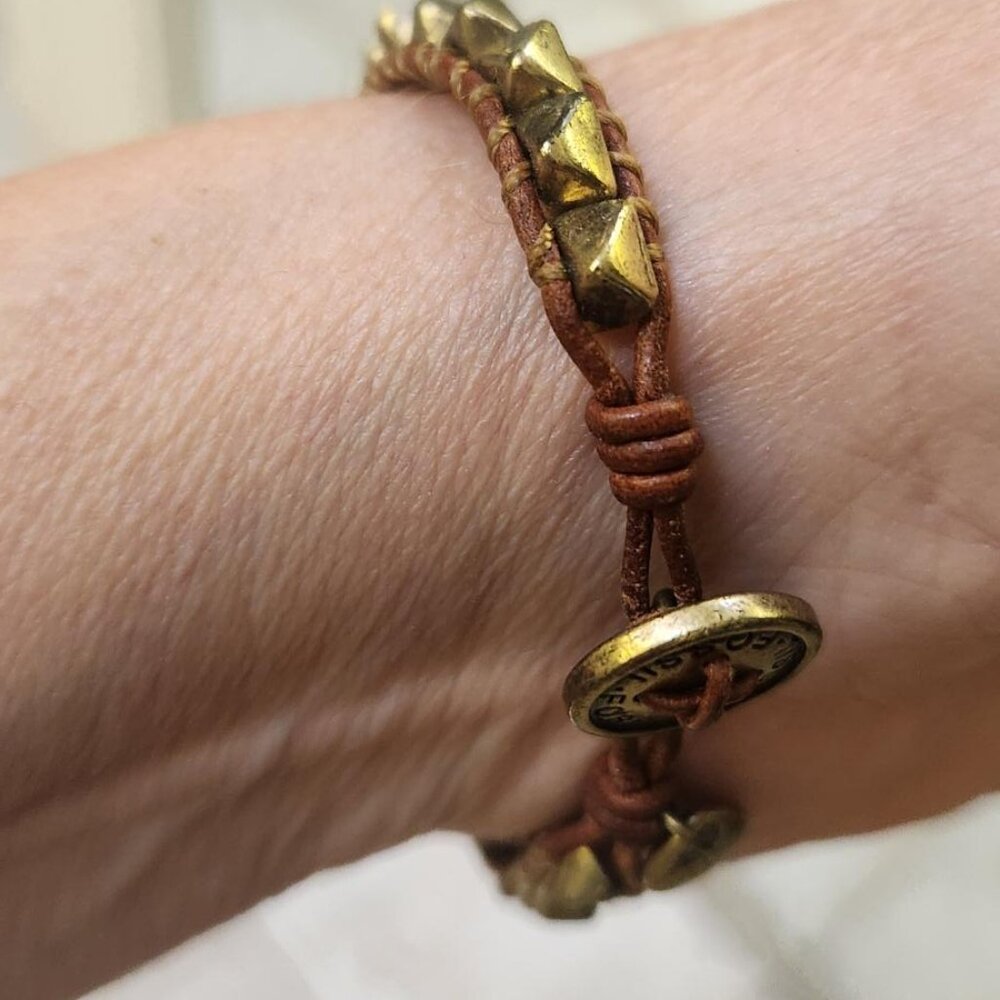 Fossil Brown Leather Bracelet with Metal Detail and Button Close - Picture 5 of 8